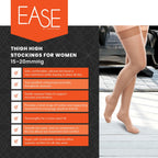 Ease Opaque Womens Support Thigh High Stockings - 15-20mmHg Mild Compression Nylons (Bronze, Medium Short)