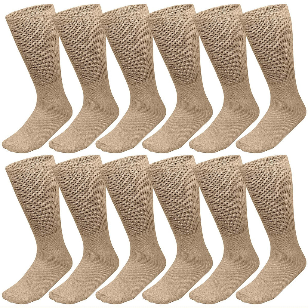 Falari Physicians Approved Diabetic Socks Crew Unisex 3, 6 or 12-Pack (9-11, 12 Pairs Khaki)