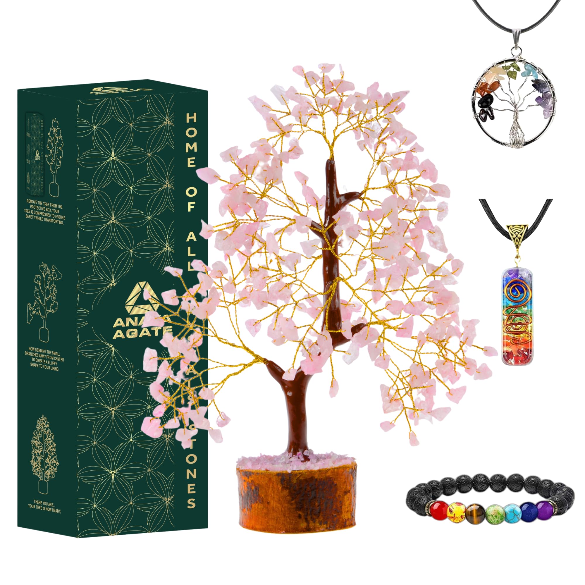 Crystal Tree of Life Rose Quartz Healing Crystal Trees for Home & Office Decoration, Handmade Gem Money Bonsai Trees for Positiv
