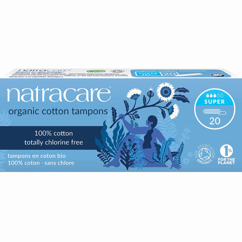 Natracare Non-Applicator 100% Organic Cotton Tampons, Super, Totally Chlorine Free, Biodegradable and Compostable (1 Pack, 20 Ta