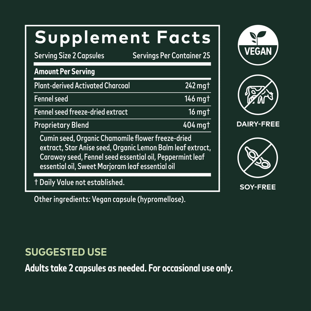 Gaia Herbs Gas & Bloating - Provides Relief from Occasional Gas and Bloating - with Activated Charcoal, Fennel, Chamomile, Cumin