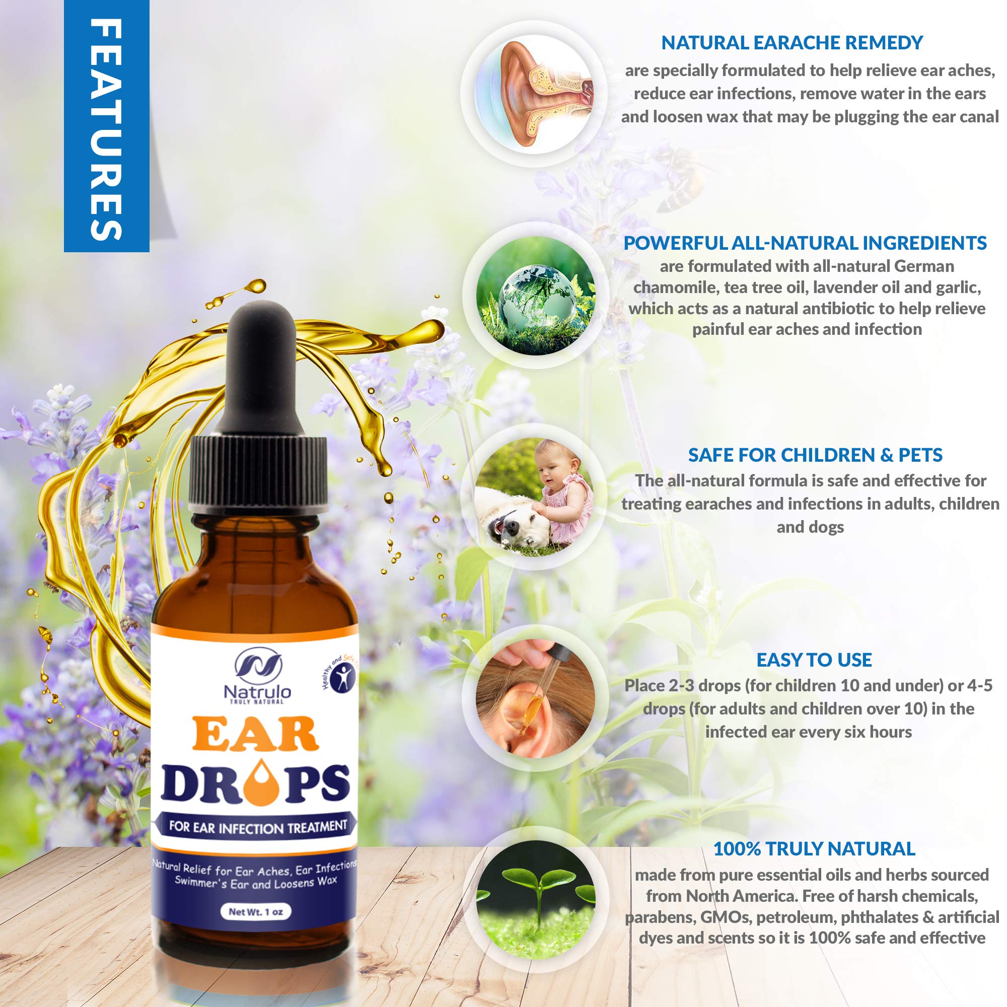 Natural Ear Drops for Ear Infection - Herbal Eardrops for Adults, Children & Pets - Soothes Discomfort, Ear Aches, Itchy Ears, S