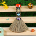 Natural Red Agate Magic Witch Broom - Handmade Healing Crystal for Energy Cleansing, Space Purification & Reiki Healing - Spirit