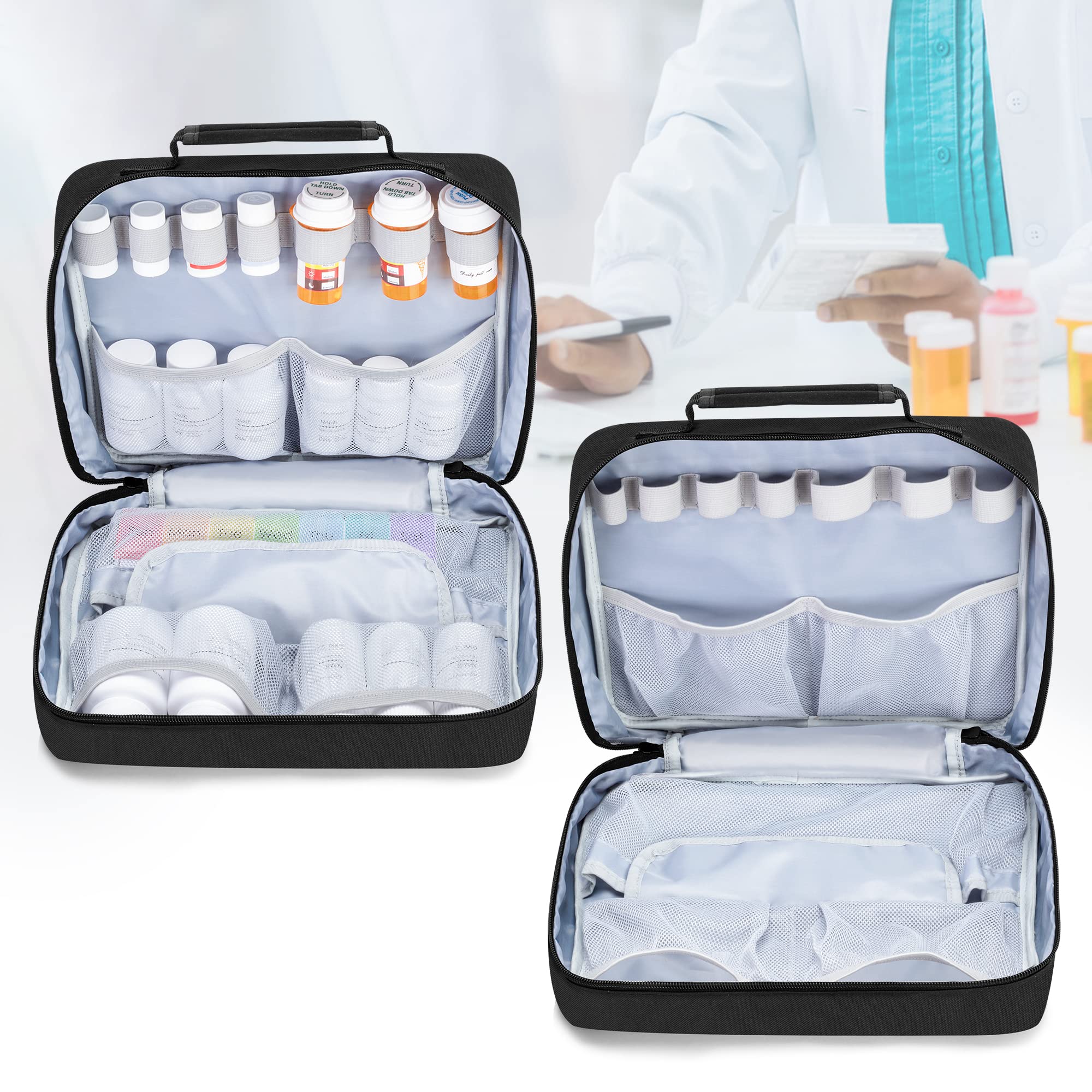Damero Pill Bottle Organizer, Medicine Bottles Storage Bag Medication Travel Carrying Case for Pill Organizer, Vitamins, Medical