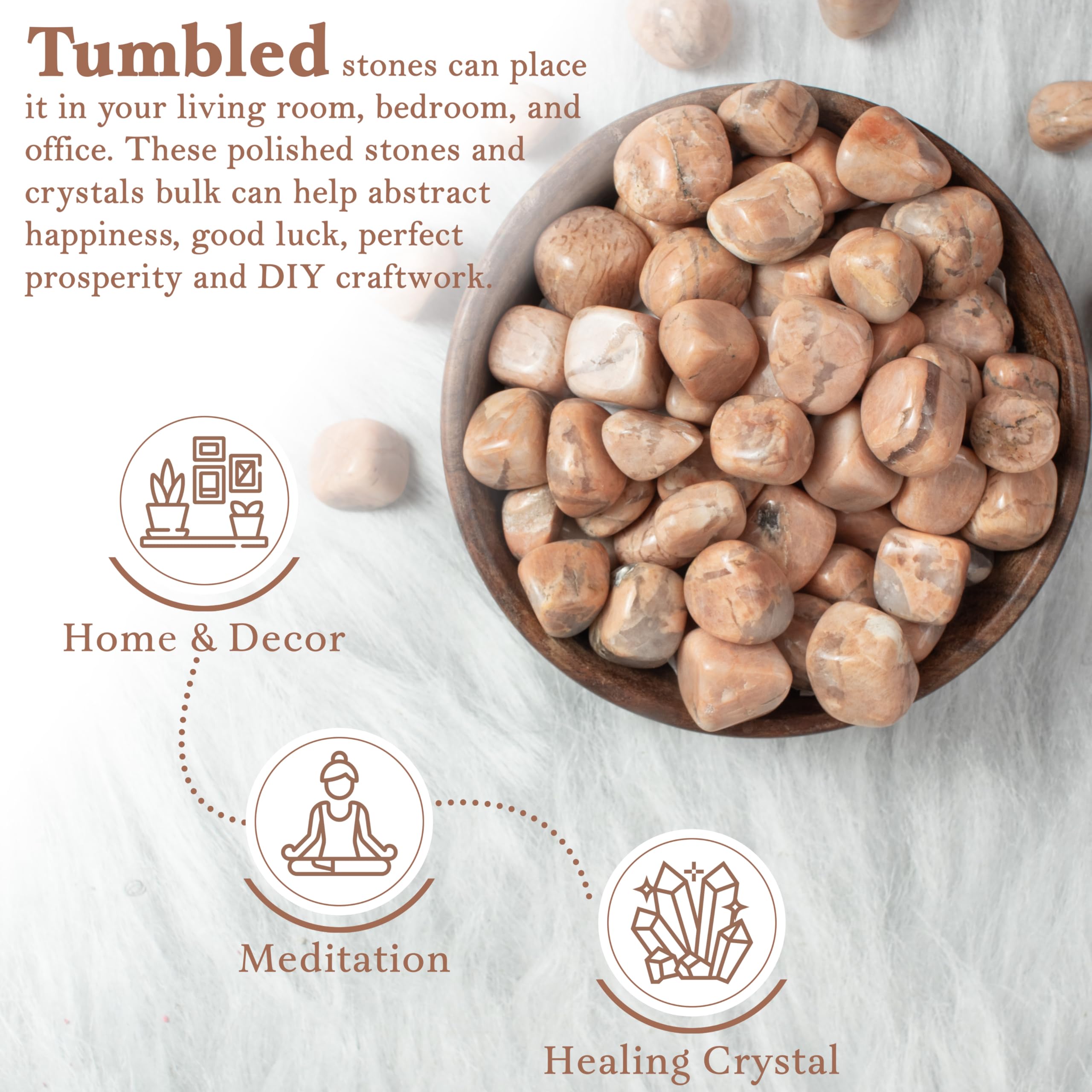Crocon 1LB Peach Moonstone Tumbled Stones and Crystals bulk 2000+ Carats Natural Crystal Kit for Reiki Healing Crystal Polished,