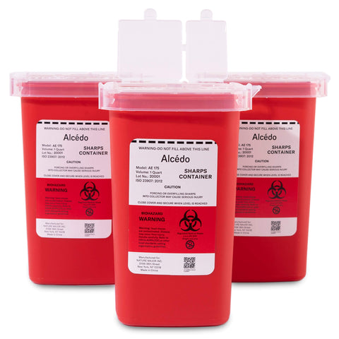 Alcedo Sharps Container for Home Use and Professional 1 Quart (3-Pack) | Biohazard Needle and Syringe Disposal | Small Portable 