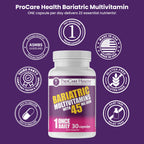 ProCare Health Bariatric Multivitamin 45mg Iron – Once Daily Capsule for Gastric Bypass, Sleeve & Post-Op Support – 90 Easy-to-Swallow Capsules, 3-Month Supply, No Artificial Colors, Gluten-Free