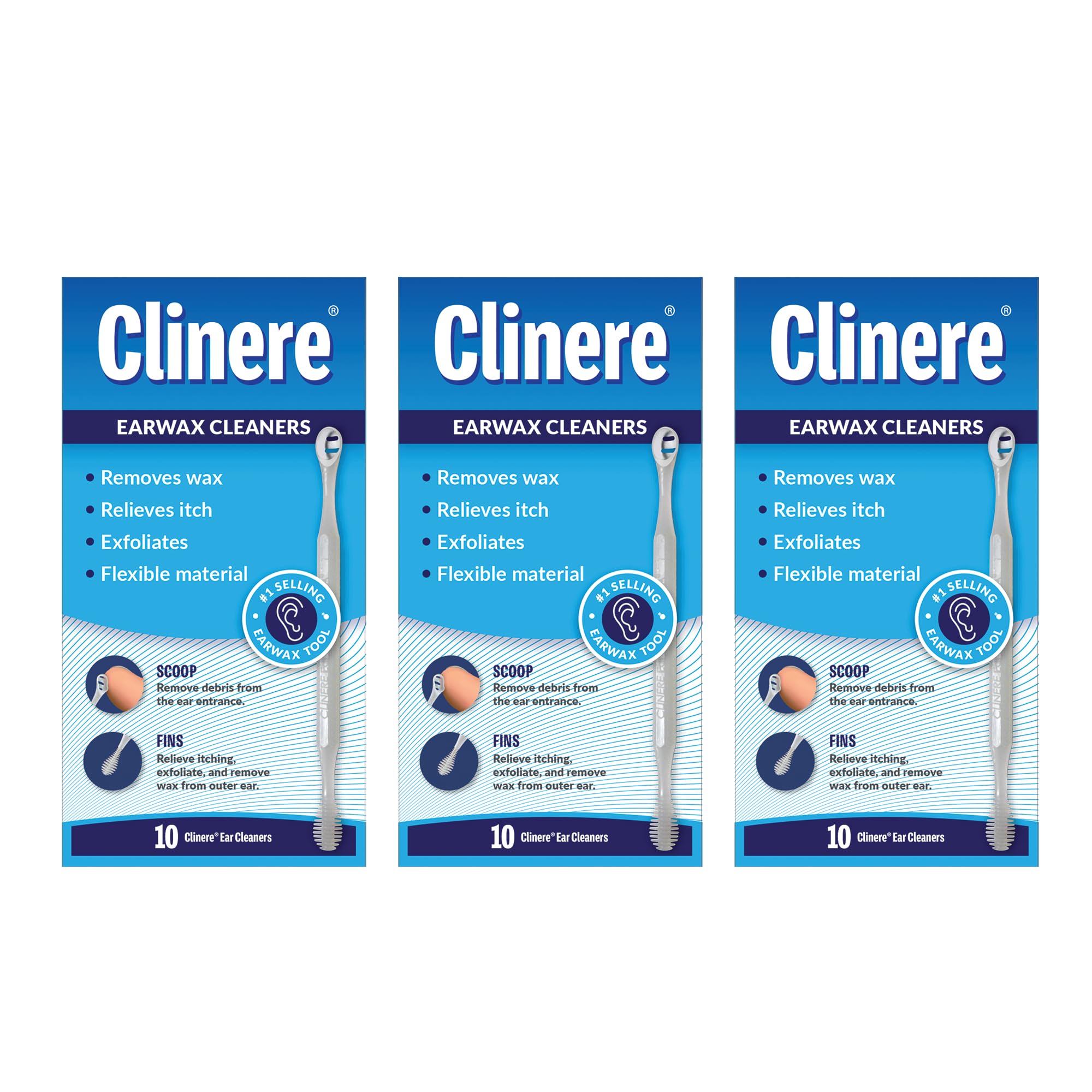 Clinere Ear Cleaners, 10 Count, (Pack of 3) Earwax Remover Tool Safely and Gently Cleaning Ear Canal at Home, Ear Wax Cleaner To