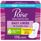 Poise Daily Liners, Incontinence Panty Liners, 2 Drop Very Light Absorbency, Long Length, 176 Count of Pantiliners (4 Packs of 4