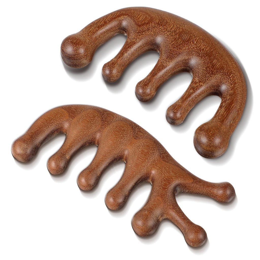 Gjinxi Scalp Massage Comb 2PCs, Wooden Wide Tooth Loc Comb, Natural Sandalwood Head Massager Tool, Hair Growth Scalp Massage Com
