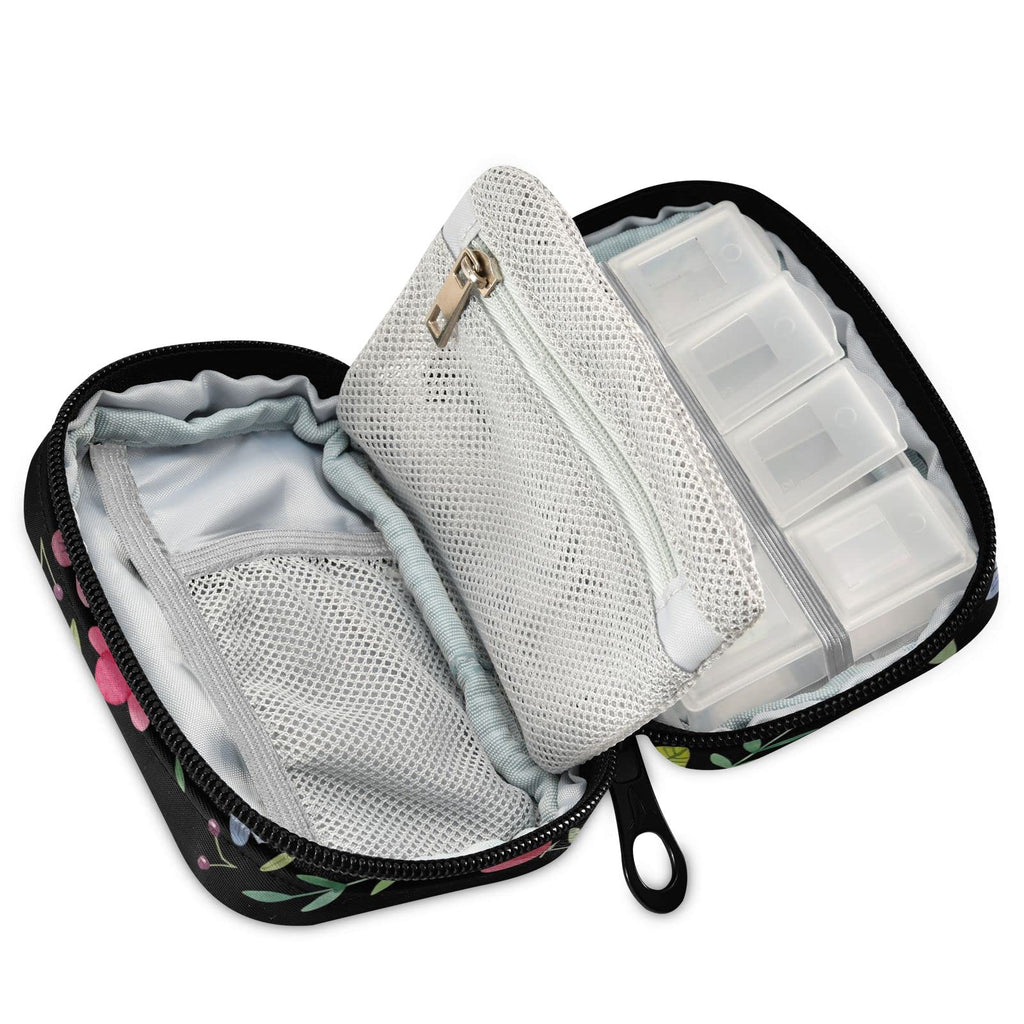 Custom Pill Box 7 Day Pill Case Bag Floral Flowers Personalized Name Travel Pill Organizer Bag with Zipper Portable Weekly Case