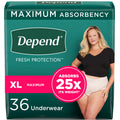 Depend FIT-Flex Incontinence Underwear for Women, Disposable, Maximum Absorbency, Extra-Large, Blush, 36 Count