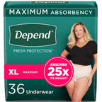 Depend FIT-Flex Incontinence Underwear for Women, Disposable, Maximum Absorbency, Extra-Large, Blush, 36 Count