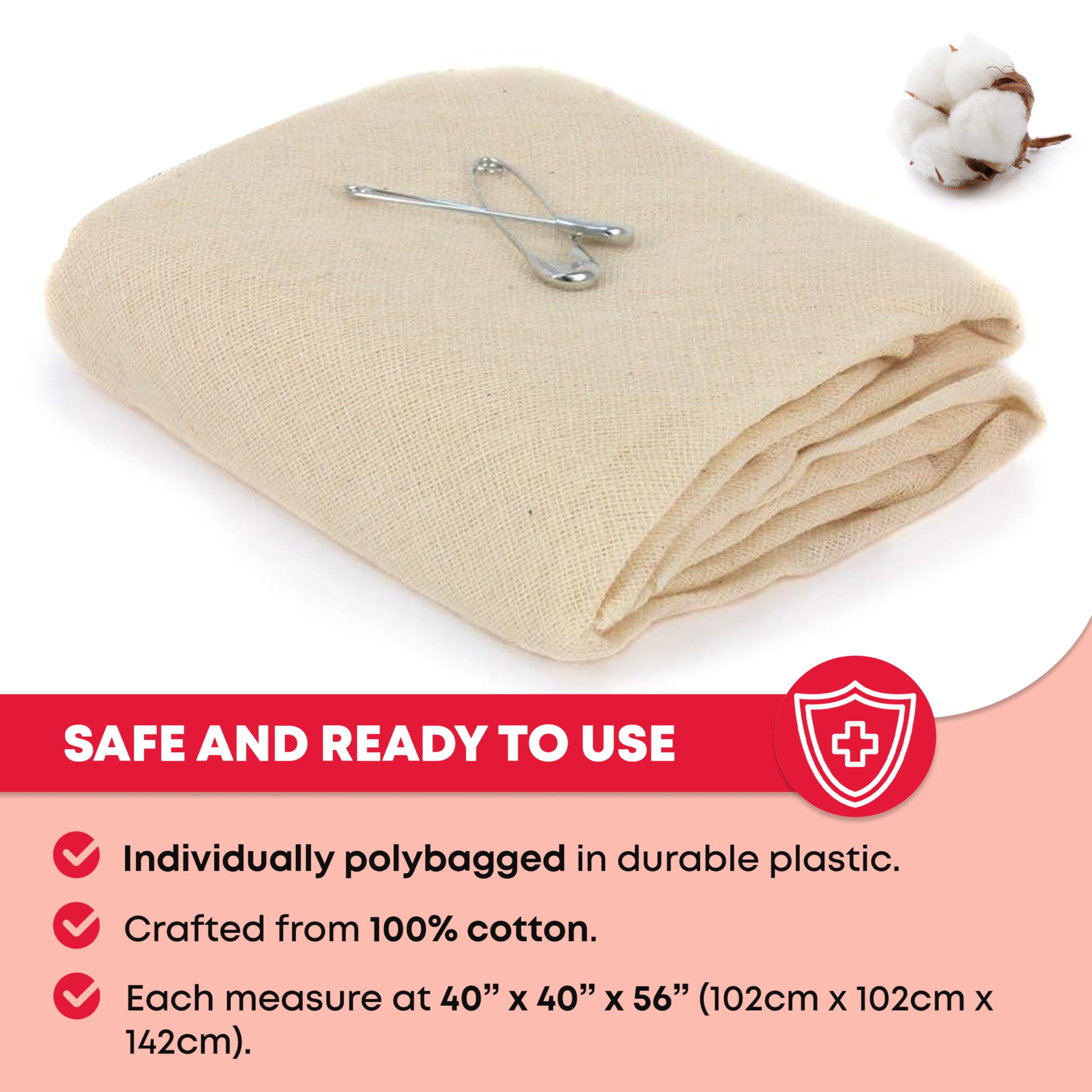 Ever Ready First Aid Triangular Bandage, 40 x 40 x 56, 12 Count- 100% Cotton
