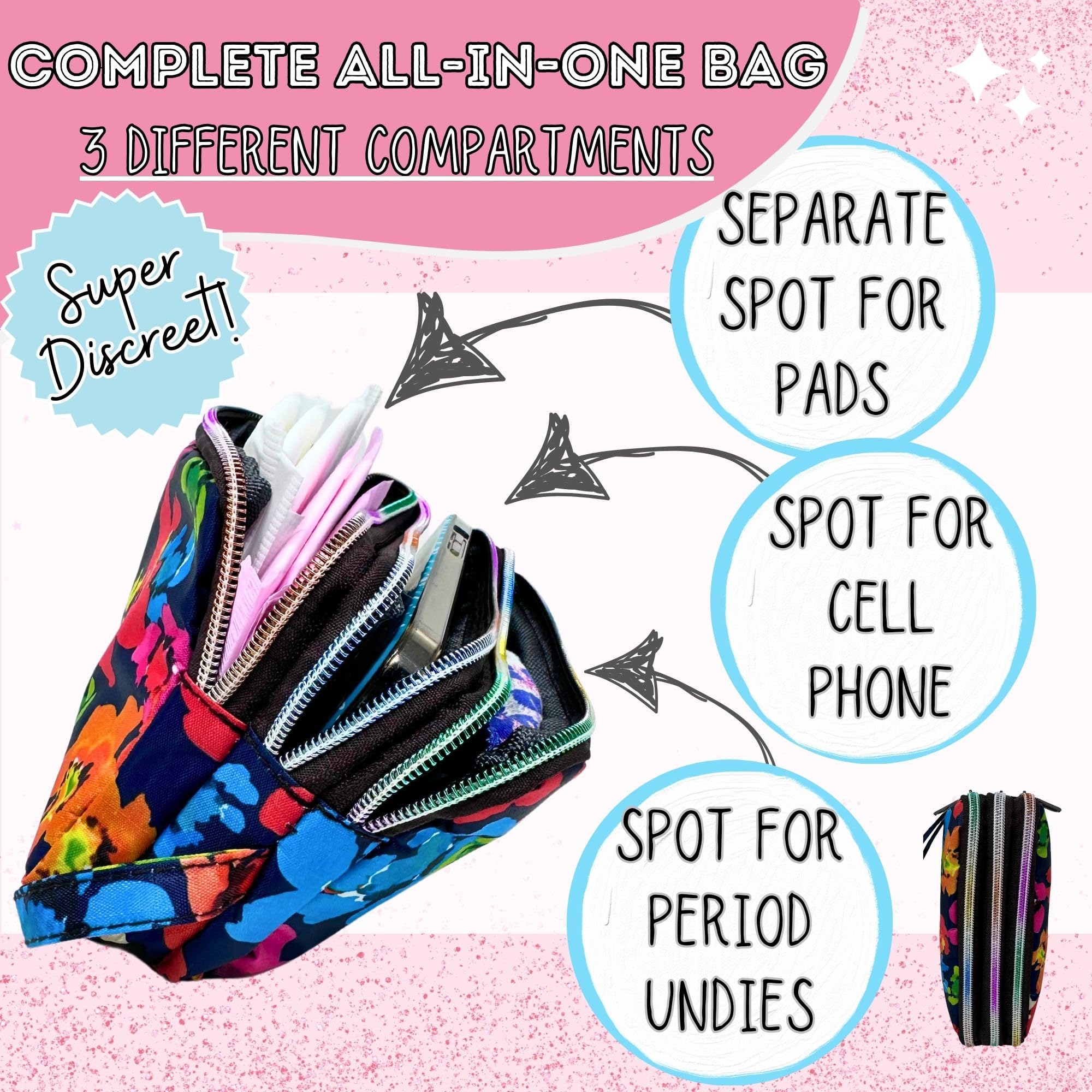 First Period Pal Pack to-Go Kit | 26 pcs | First Period Kit for Tweens | Teen Period Kit| Discrete Period Bag, Pads, Panty Liner