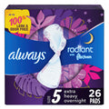 Always Radiant FlexFoam Pads for Women, Size 5, Extra Heavy Overnight Absorbency, 100% Leak & Odor Free Protection is Possible, 