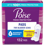 Poise Incontinence Pads & Postpartum Incontinence Pads, 4 Drop Moderate Absorbency, Regular Length, 132 Count (2 Packs of 66), P