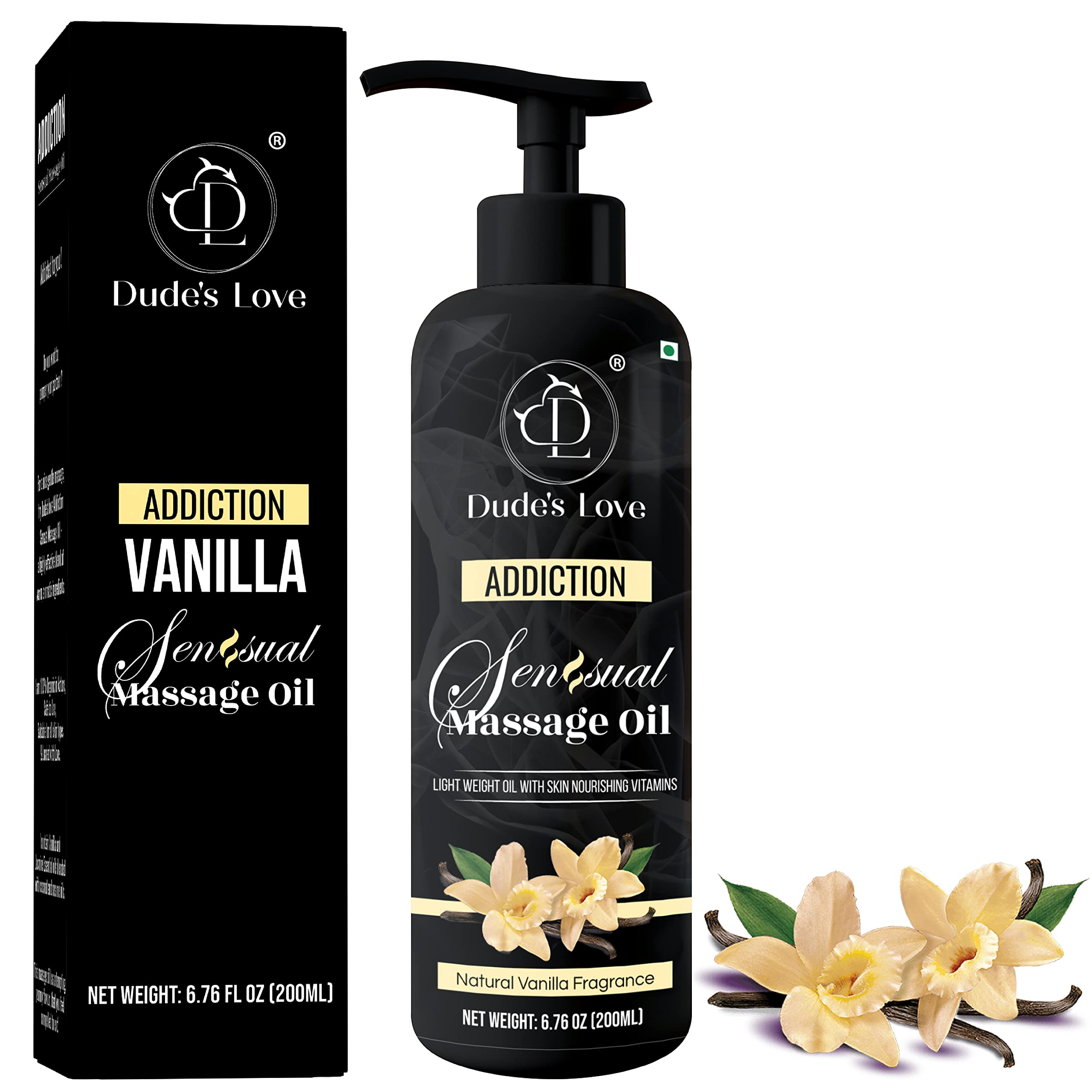 Organic - Edible Vanilla Massage Oil for Couple - Blend with Natural Vanilla & Jasmine  Nourish & Moisturise Skin