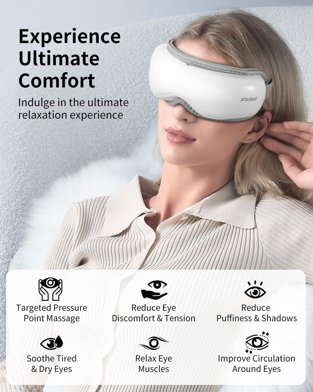 arboleaf Eye Massager with Heat, Heated Eye Massager for Migraines with Compression and Music, Wireless Eye Mask Massager with H