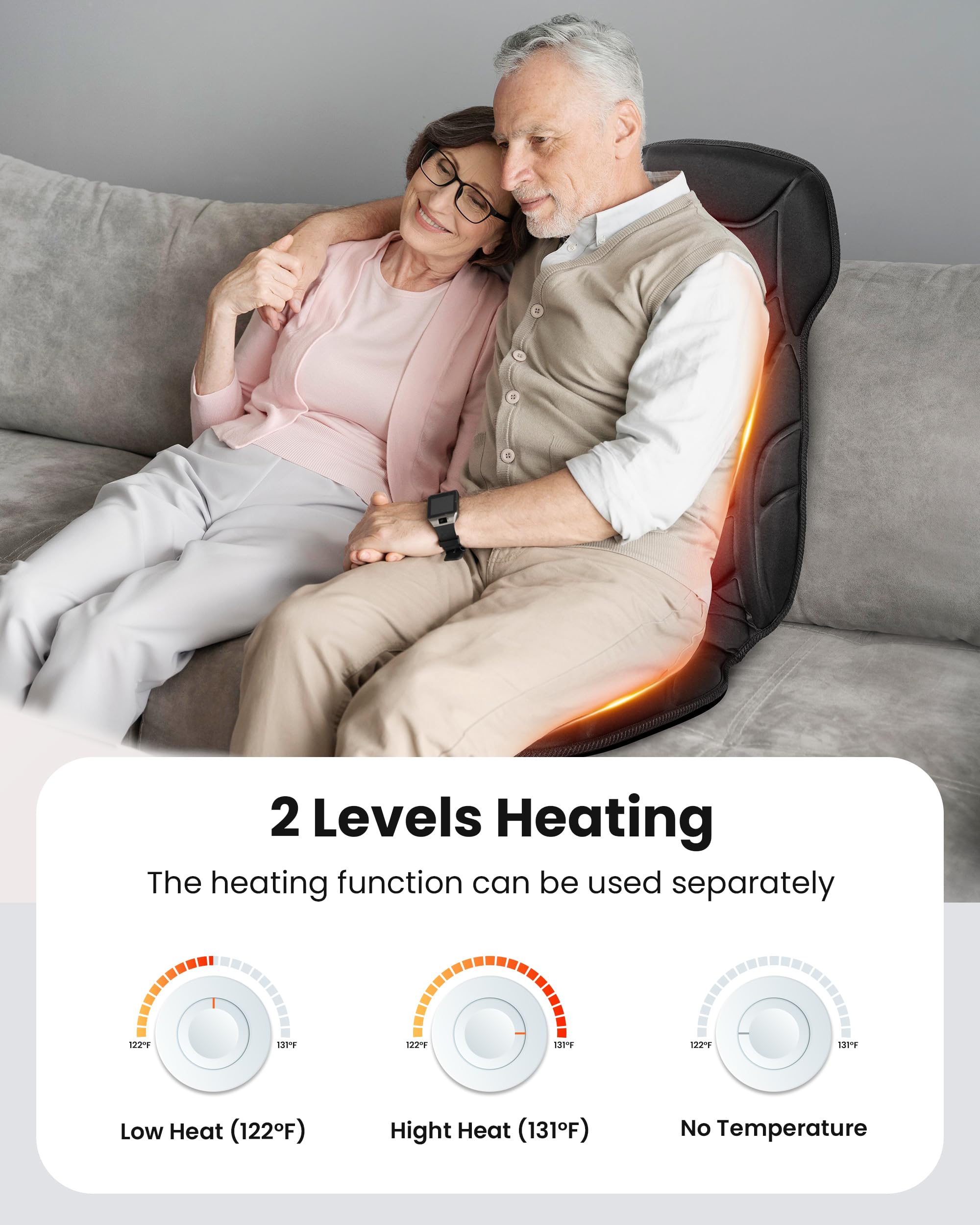 COMFIER Back Massager with Heat, Vibration Massage Seat Cushion with 8 Massage Nodes & 5 Modes, Adjustable Chair Massager Pad fo