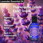 Organic, Lavender Essential Oil, Food Grade, for Drinks, Skin, Hair - 100% Pure, Lavender Oil, by Zongle Therapeutics, 1 OZ