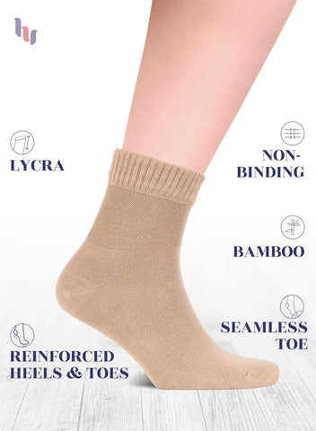 Hugh Ugoli Diabetic Socks for Men, Loose Ankle Socks Bamboo, Extra-Wide, Thin, Seamless Toe and Non-Binding Top, 4 Pairs, Beige,