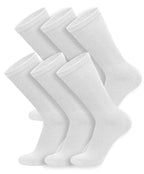 6 Pairs of Cotton Diabetic Neuropathy Crew Socks (10-13, Fits Mens shoe size 9-12, White)