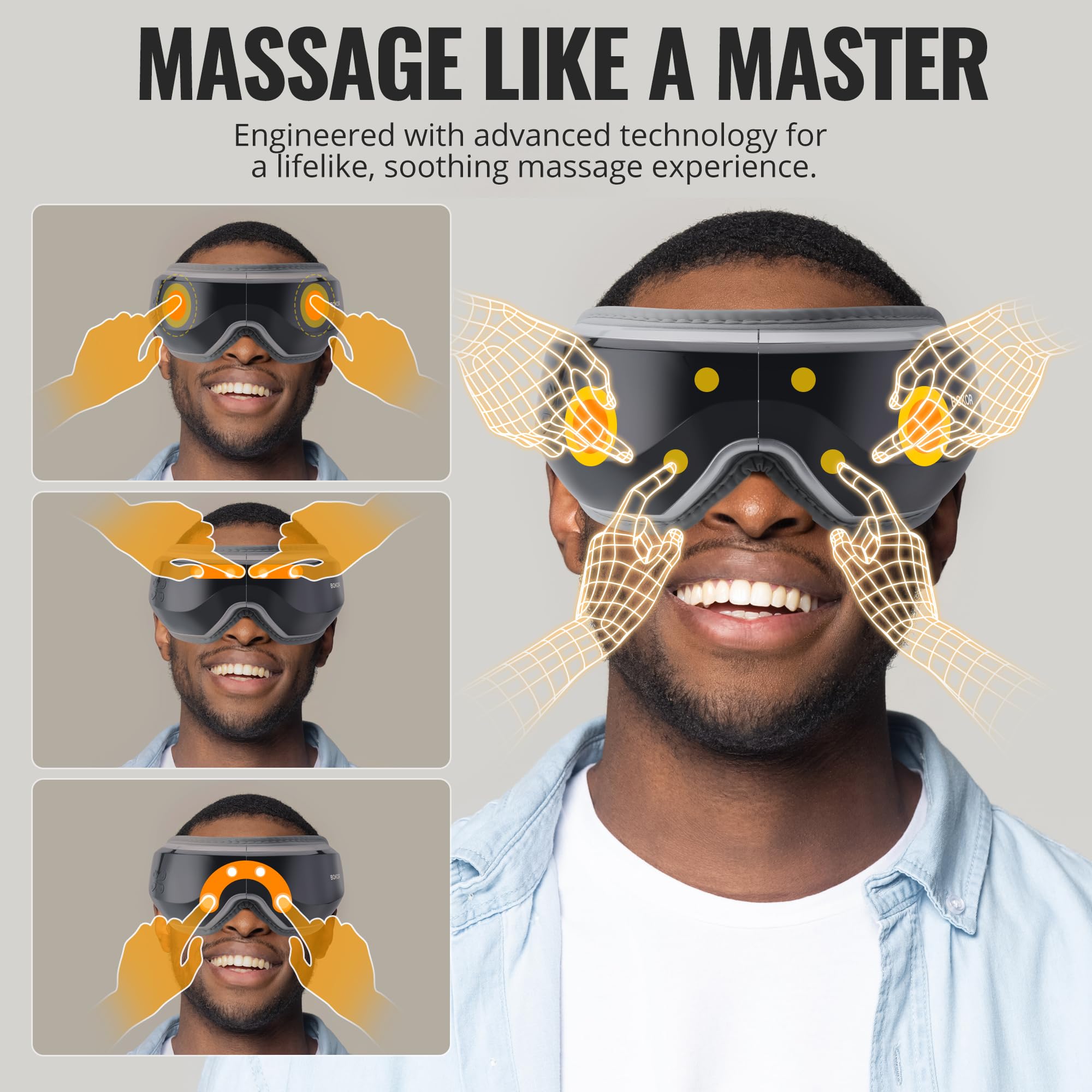 BOKOR Eye Massager with Heat - FSA/HSA Eligible Eye Care Device, Vision X Heated Mask for Migraine, Eye Strain & Improve Sleep,