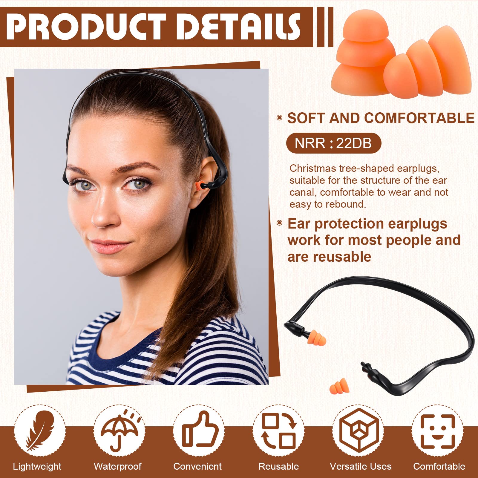 LEIFIDE 24 Pcs Banded Ear Plugs for Shooting Range Silicone Reusable Ear Protection Plugs Noise Cancelling Lightweight Earplug f