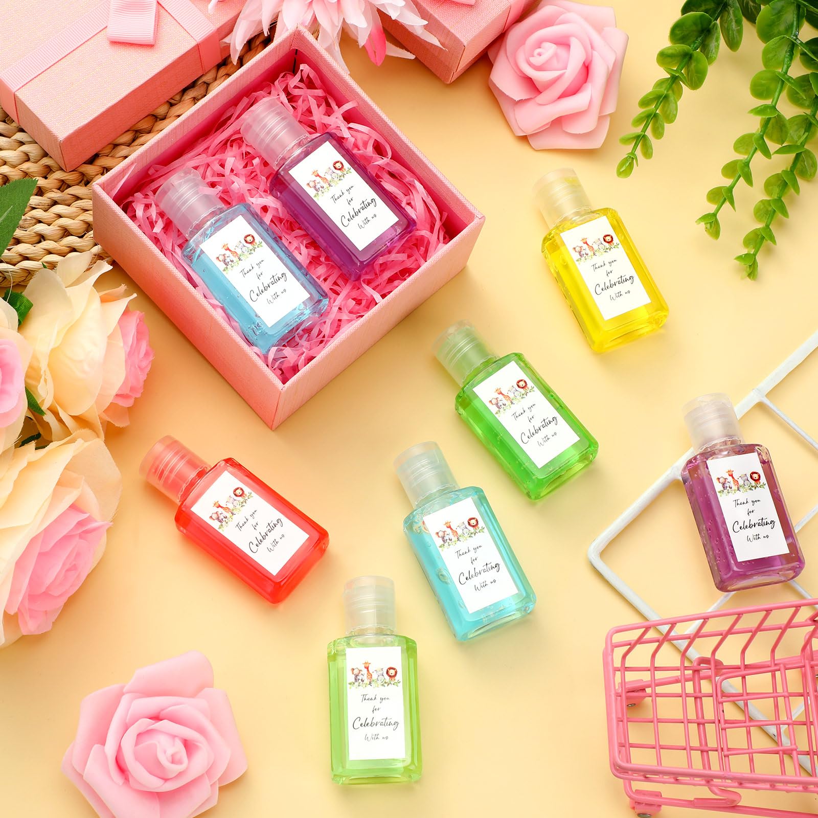 Gejoy 48 Pcs Jungle Animal Mini Hand Sanitizer Bulk Baby Shower Favors for Guest Hand Sanitizer Party Favors 1fl oz Travel Size