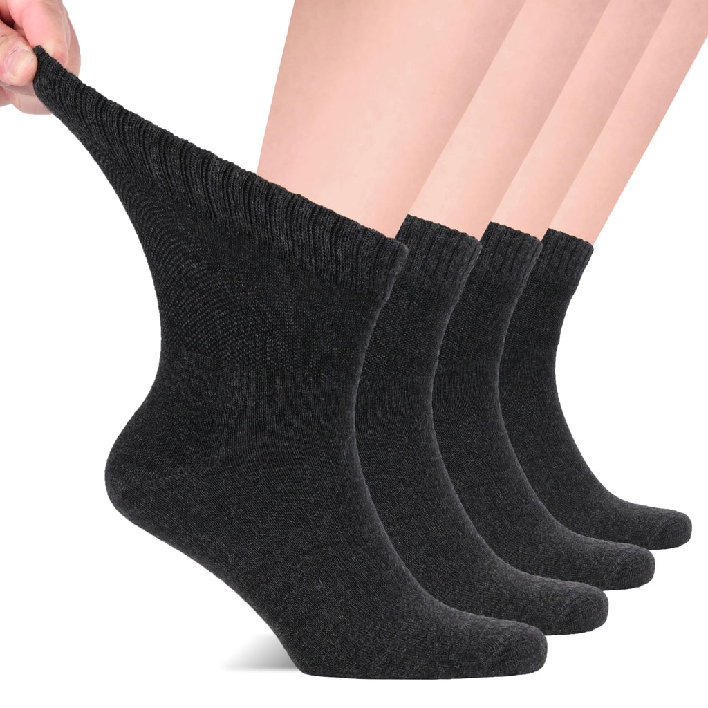 Hugh Ugoli Diabetic Socks for Men, Loose Ankle Socks Bamboo, Extra-Wide, Thin, Seamless Toe and Non-Binding Top, 4 Pairs, Charco