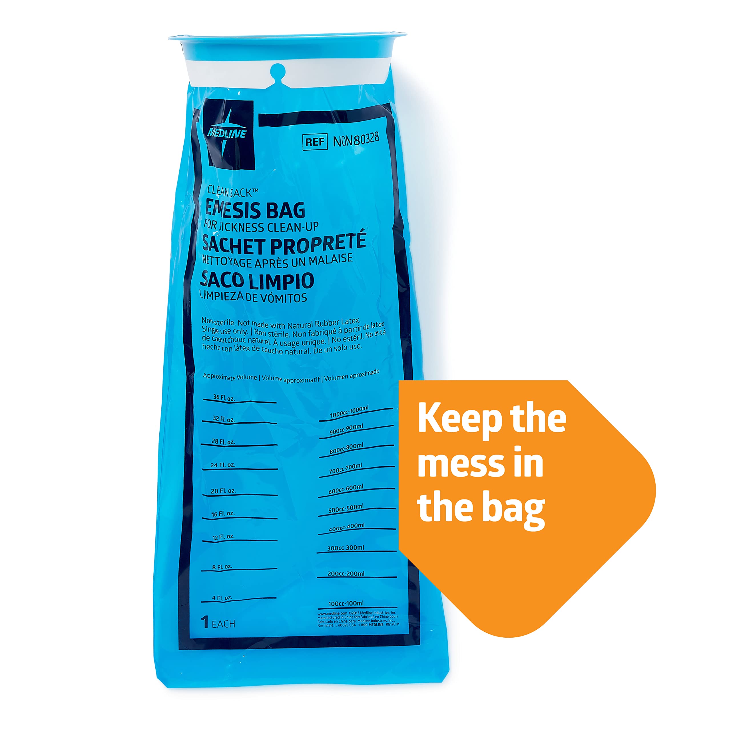 Medline Blue Emesis Bags, Vomit Bags, Motion Sickness Bags, Disposable, Graduated Markings, Urgent Cares, Cars, Boats, Planes, 2