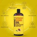 Seven Minerals Pure Cold Pressed Apricot Kernel Oil - Big 32 fl oz Bottle - Non-GMO, Hexane Free, Natural & Lightweight Moisturi