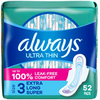Always Ultra Thin Feminine Pads with Wings for Women, Size 3, Extra Long Super Absorbency, Unscented, Up to 100% Leak-Free Prote