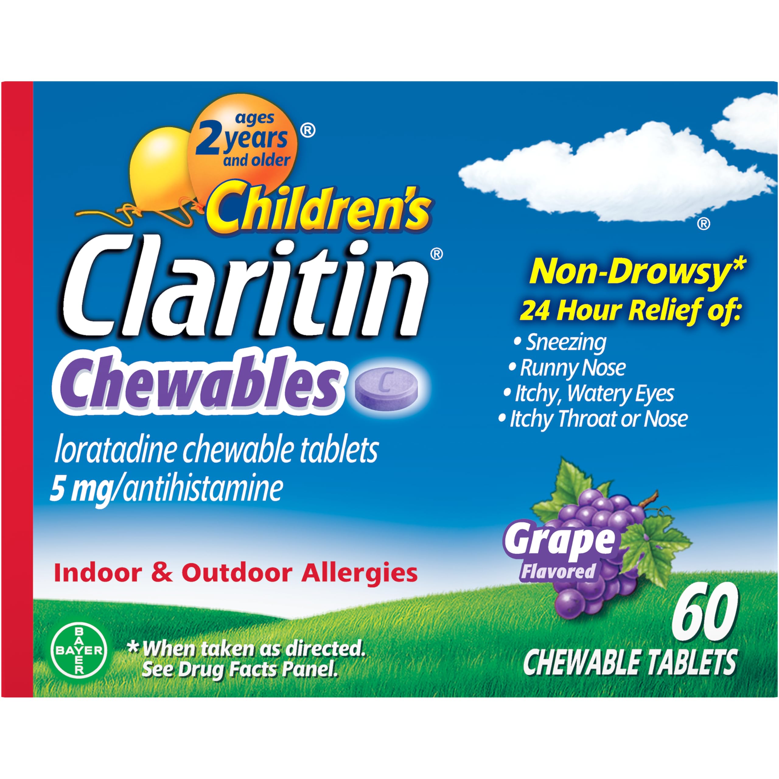 Childrens Claritin Chewables 24 HR Children Allergy Medicine, Grape, 60 Count