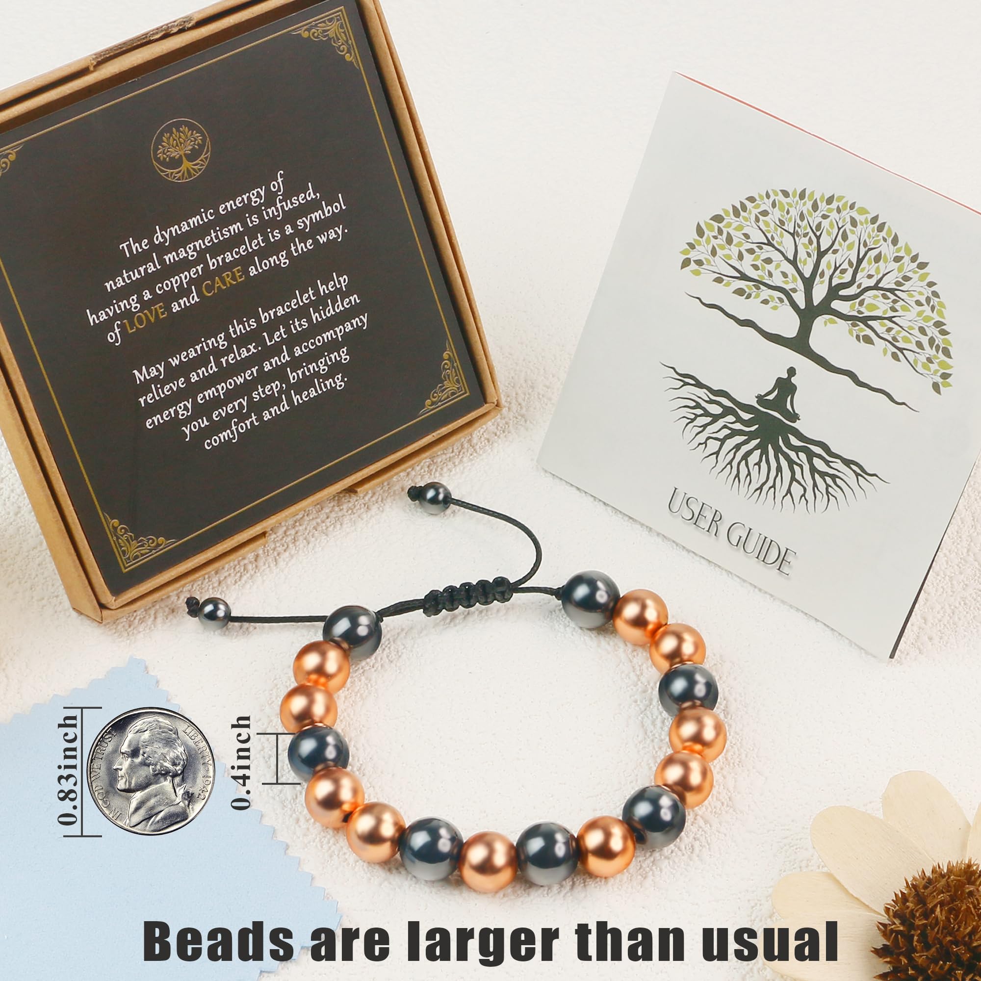 PEALICIOUS Copper Bracelet for Women Magnetic Bracelet for Men 99.99% Pure Copper Bracelet with 3500 Gauss Magnet Bead as Her Ar