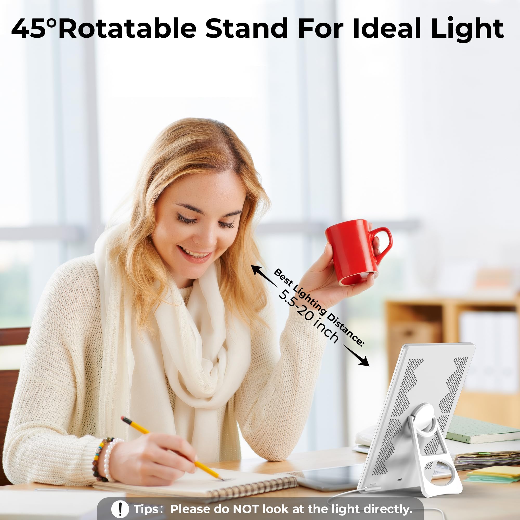 Light Lamp, Portable Full Spectrum LED Light Sunlight Personal Daylight with 3 Adjustable Color&Stepless Brightness Levels, Time