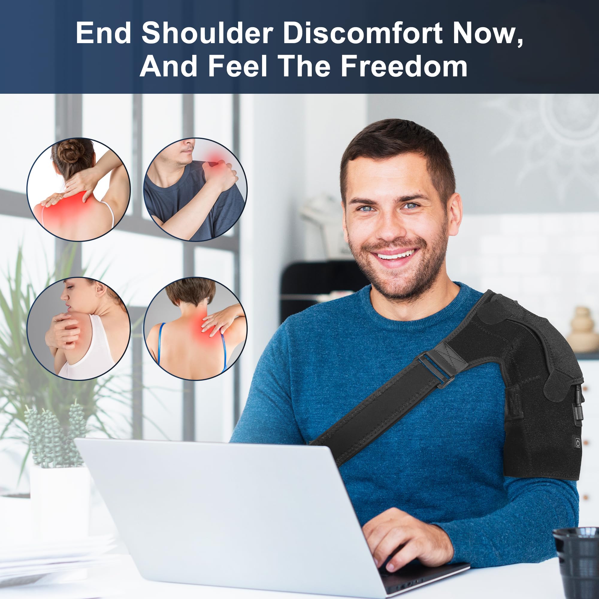 Heated Shoulder Brace Wrap with Battery,Cordless Shoulder Heating Pad with 3 Heating Modes for Left Right Shoulder,Portable Elec