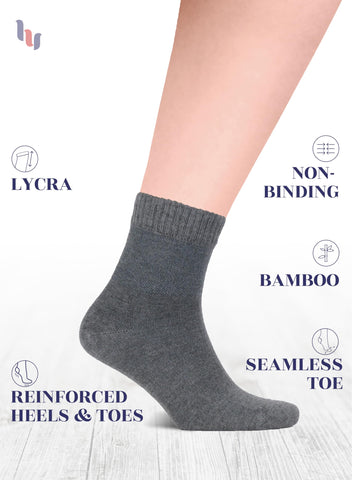 Hugh Ugoli Diabetic Socks for Men, Loose Ankle Socks Bamboo, Extra-Wide, Thin, Seamless Toe and Non-Binding Top, 4 Pairs, Melang