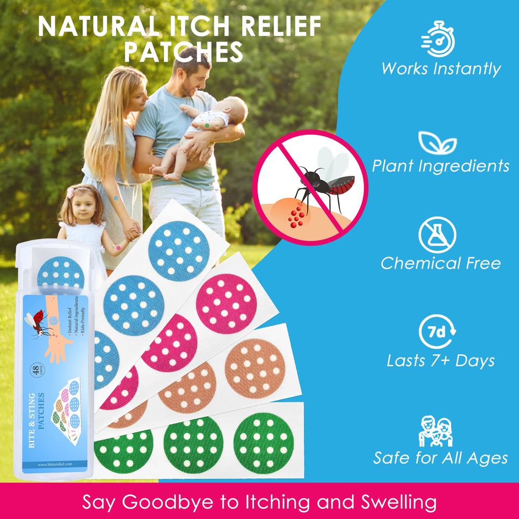 Nano shield Itch Relief Patches 48 Counts, Natural Bug Bite Itch Relief Stickers for Kids, Instantly Reduce Itching & Swelling A