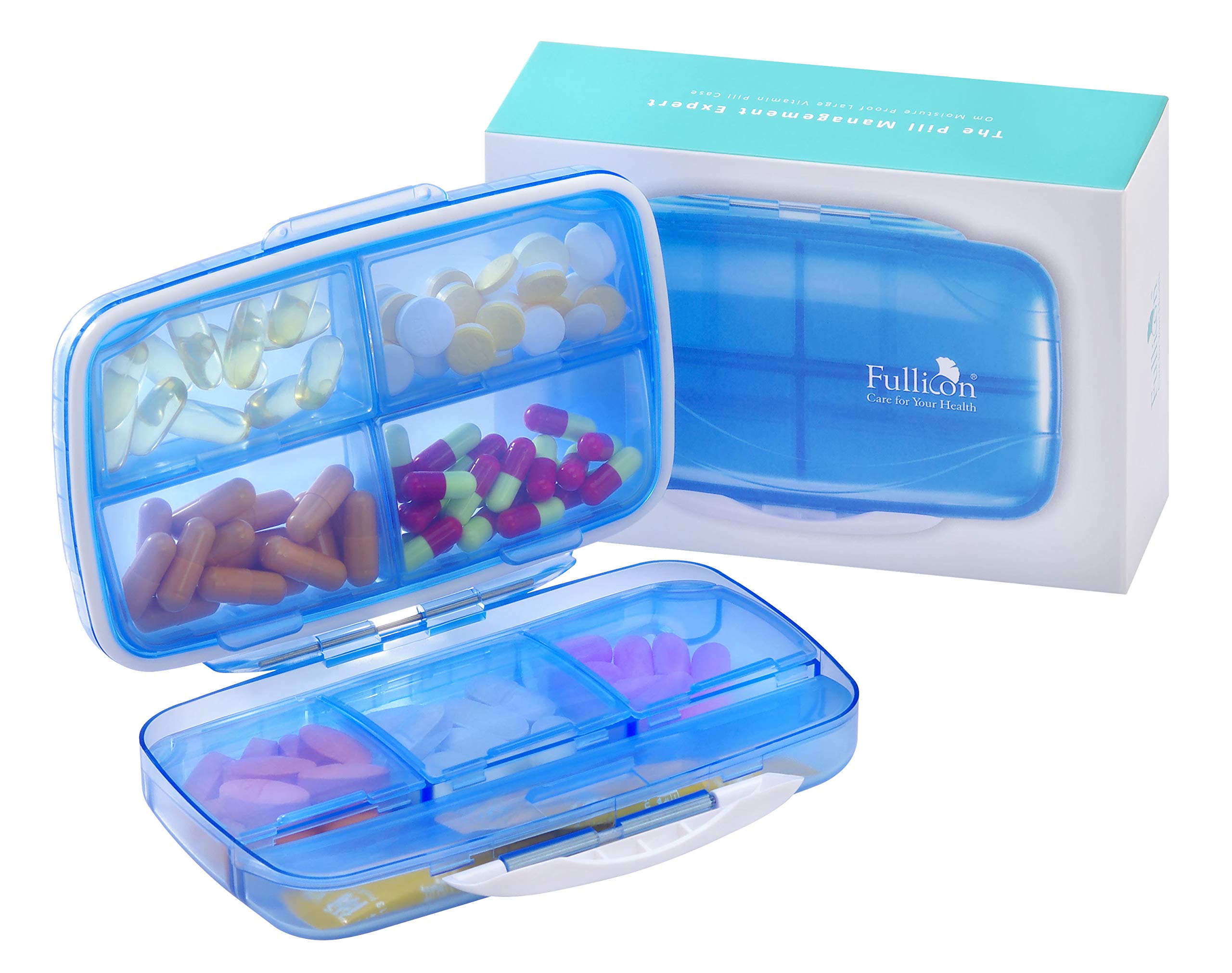 Travel Pill Organizer Large Portable Medication Organizer, Fullicon Oversize 8 Compartment Pill Box, Vitamin Travel Case Pill Ho