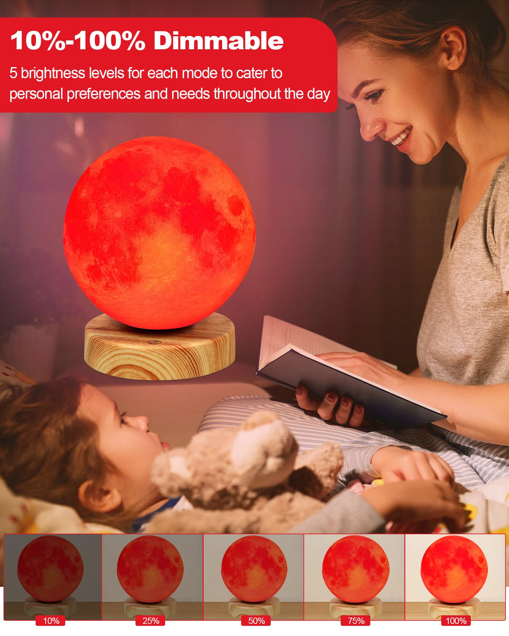 Red Light Therapy Night Light Lamp for Sleep 670nm Red Moon Nightlight Desk Lamp with Multi-Color and Brightness Options Remote
