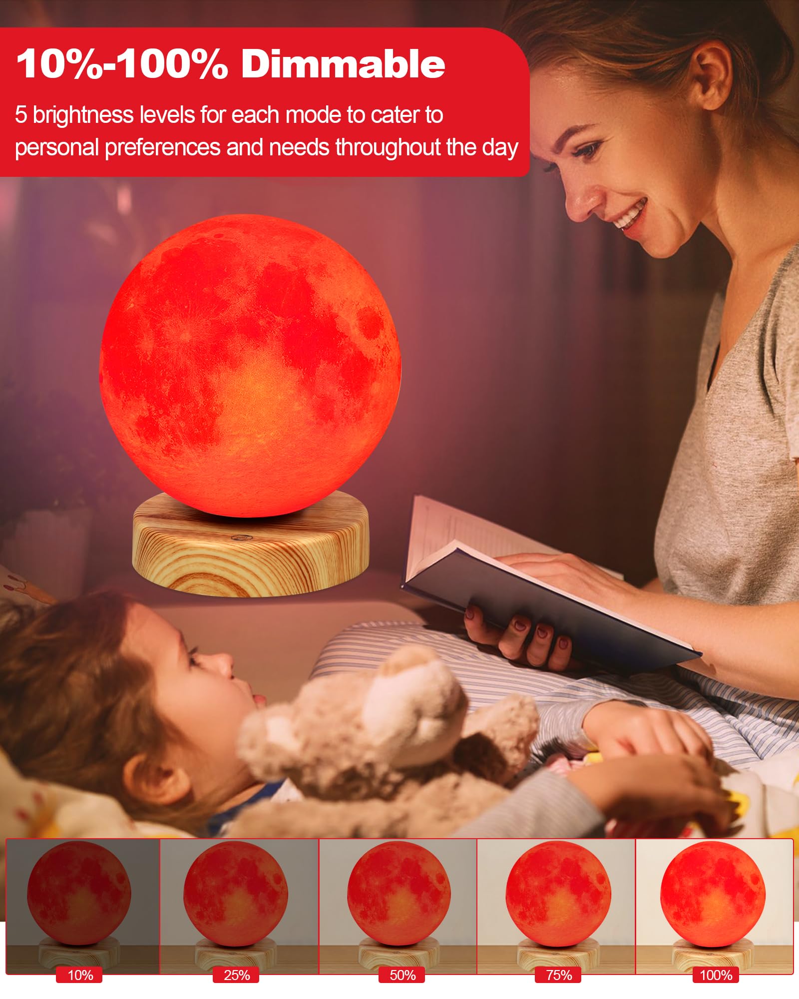 Red Light Therapy Night Light Lamp for Sleep 670nm Red Moon Nightlight Desk Lamp with Multi-Color and Brightness Options Remote