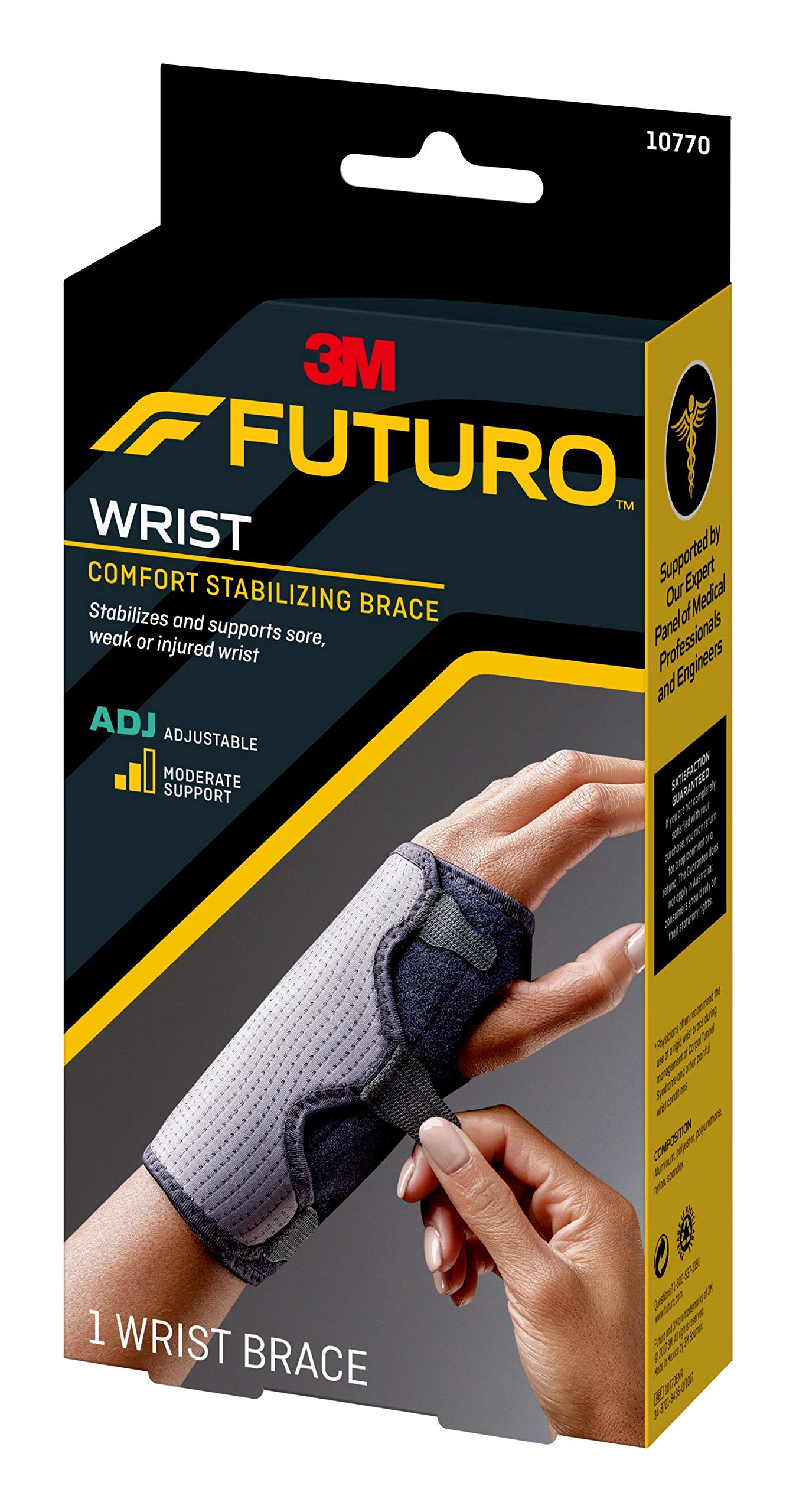 Futuro Adjustable Reversible Splint Wrist Brace, Moderate Stabilizing Support