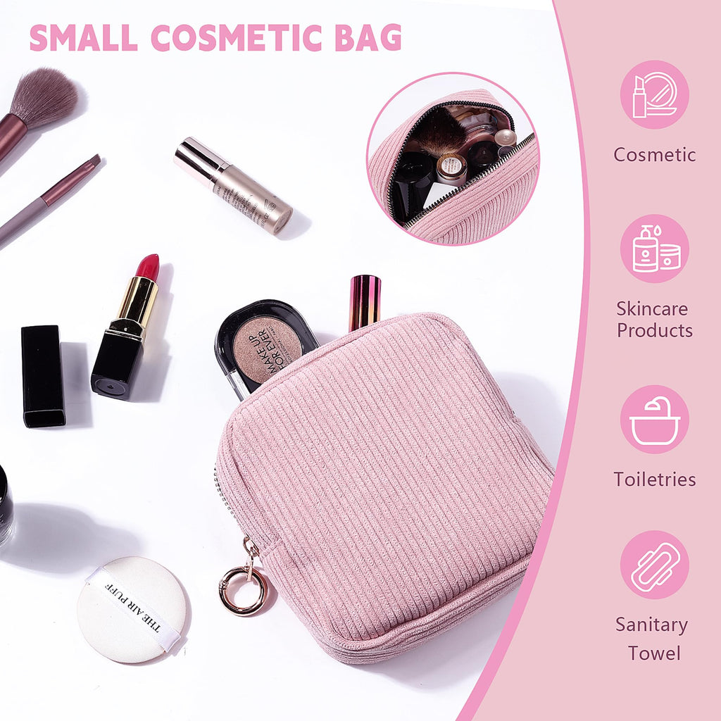 Playexen Period Bag for Teen Girls, Corduroy Sanitary Napkin Storage Bag, Menstrual Pad Pouches Tampon Holder for Purse (Pink)