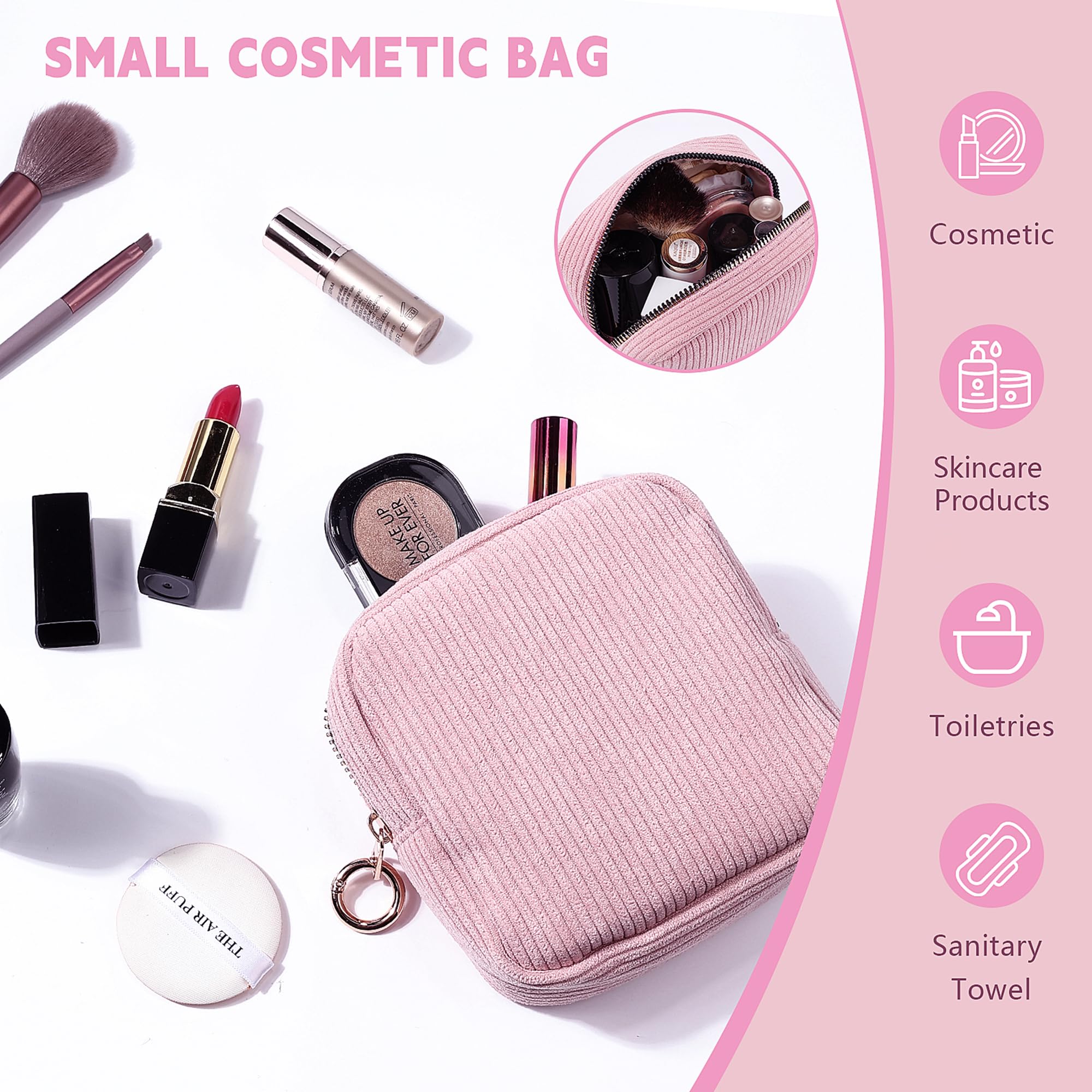 Playexen Period Bag for Teen Girls, Corduroy Sanitary Napkin Storage Bag, Menstrual Pad Pouches Tampon Holder for Purse (Pink)