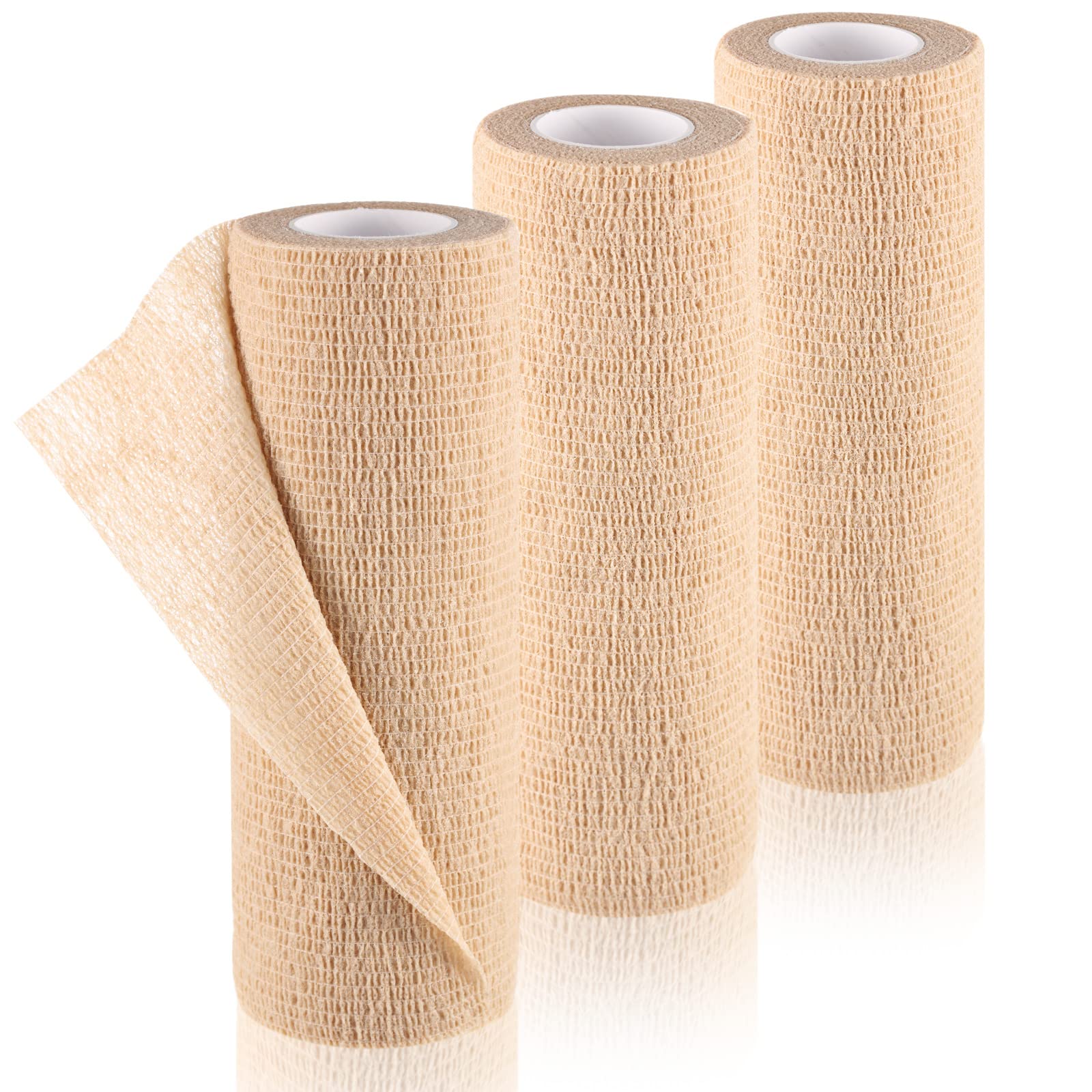 3 Pcs Self Adhesive Cohesive Wrap Bandages 6 Inches x 5 Yards Brown Non Woven Athletic Tape Breathable Self Adherent Bandage Wra