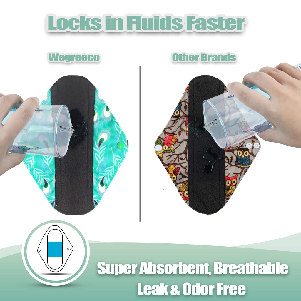 wegreeco Reusable Menstrual Pads - Reusable Sanitary Pads | Gentle Reusable Panty Liners | Soft Cloth Menstrual Pads - 6 Pack wi