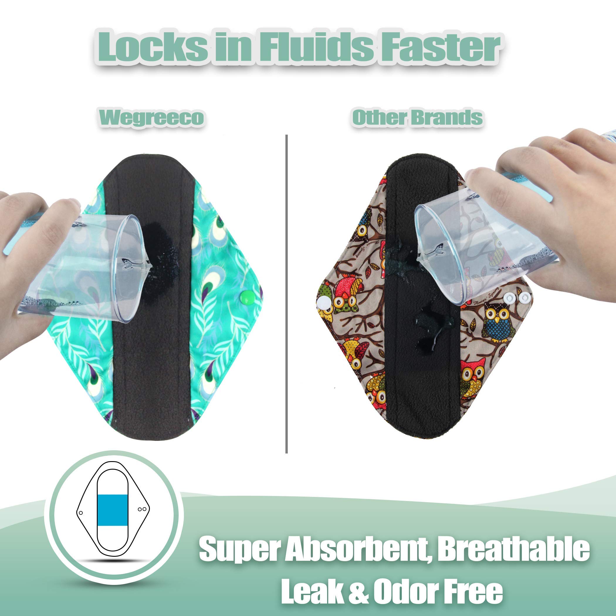 wegreeco Reusable Menstrual Pads - Reusable Sanitary Pads | Gentle Reusable Panty Liners | Soft Cloth Menstrual Pads - 6 Pack wi