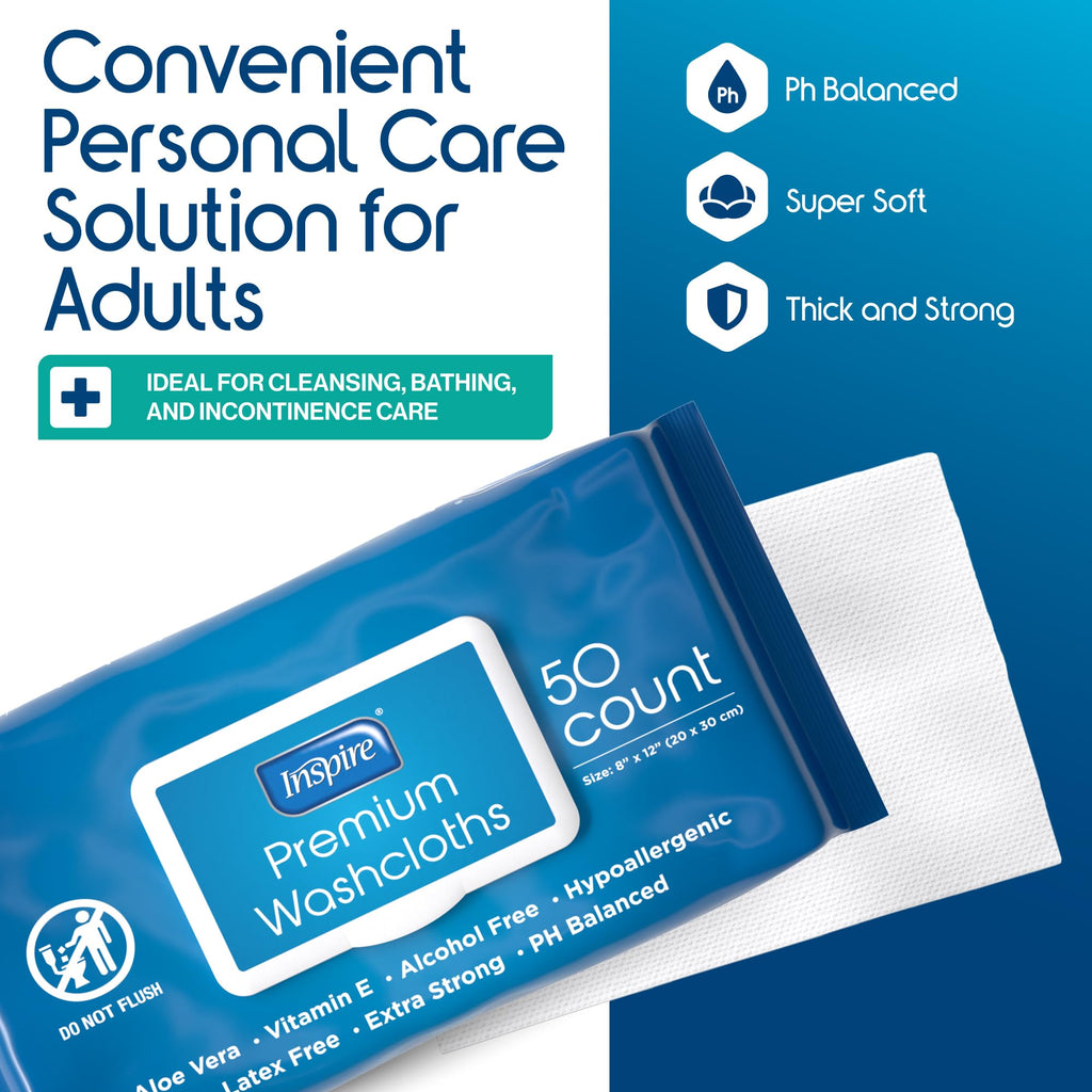 Inspire Adult Wet Wipes, Adult Wash Cloths, Adult Wipes for Incontinence & Cleansing for Elderly, 8x12 (300 count)